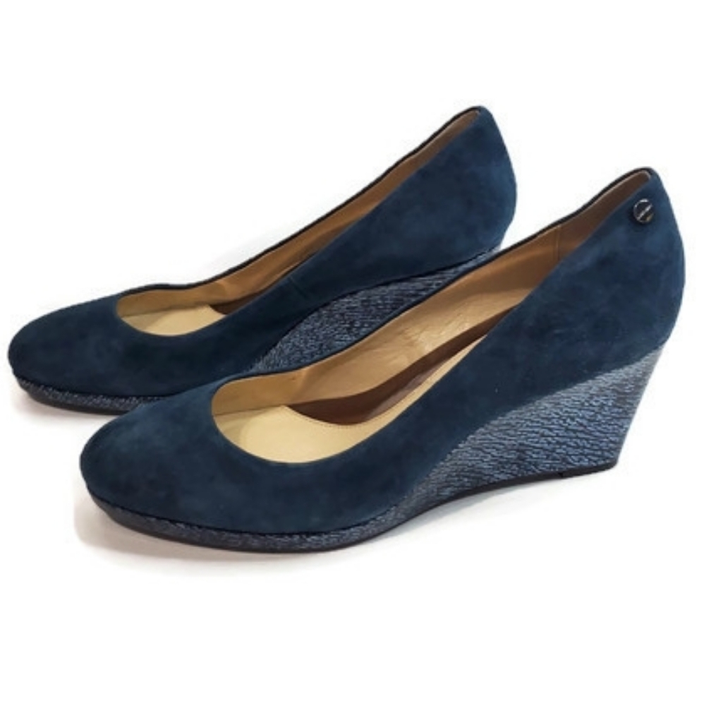 Calvin Klein Blue Suede Closed Toe Wedge Shoes